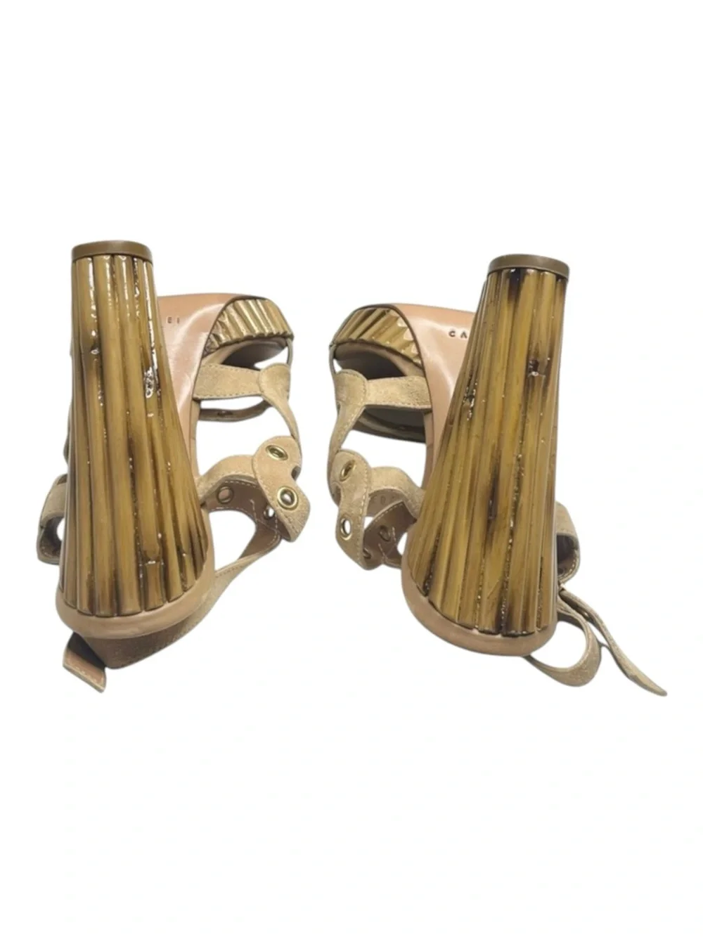 Casadei ♚ Renna Bamboo Heeled Heels Platform Ankle Strap Sandals ♚ Sand Suede ♚